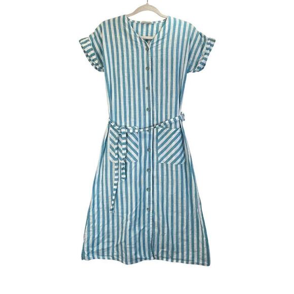 Dresses & Skirts - Poleren Womens S Teal/White Stripe Button Down Casual/Summer Office Wear Dress